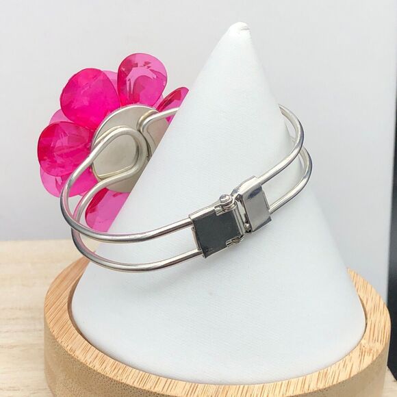 Hot Pink Flower Bracelet Faceted Transparent Acrylic Lucite Rose Crystal Clamper - Picture 6 of 10